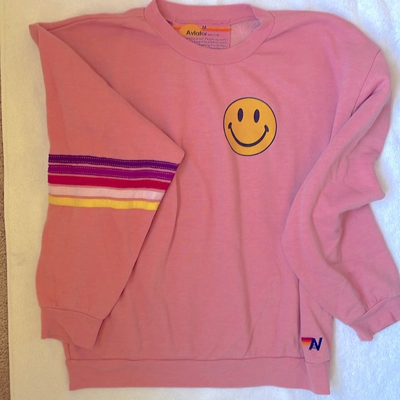 Aviator Nation 5 STRIPE SMILEY 2 RELAXED SWEATSHIRT - Picture 1 of 5